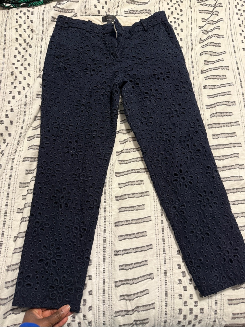 J. Crew Navy Eyelet Cropped Pants